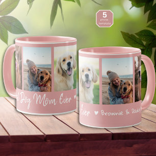Best Dog Mom Ever Pet 5 Photo Collage Pink Mug