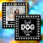 Best Dog Mom Ever Photo Black White Paws Type Bold Ceramic Ornament<br><div class="desc">“Best Dog Mom Ever.” Every day is better with your best friend by your side. The front sports fun, white typography and handwritten white script with a playful border of white paw prints on a black square. The back showcases your dog’s custom photo, their name and more paw prints. Surprise...</div>
