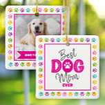 Best Dog Mom Ever Photo Pink Type on White Custom Ceramic Ornament<br><div class="desc">“Best Dog Mom Ever.” Every day is better with your best friend by your side. The front sports fun, hot pink typography and handwritten grey script with a playful border of multicolor purple, pink, orange, yellow, turquoise and green paw prints on a white square. The back showcases your dog’s custom...</div>