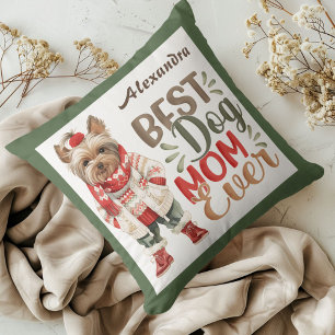 Best Dog Mom Ever Watercolor Yorkie Green Custom Throw Pillow
