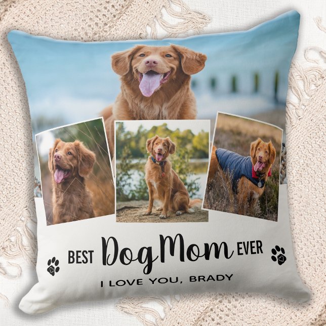 Best Dog Mom Ever White Photo Collage Throw Pillow (Creator Uploaded)