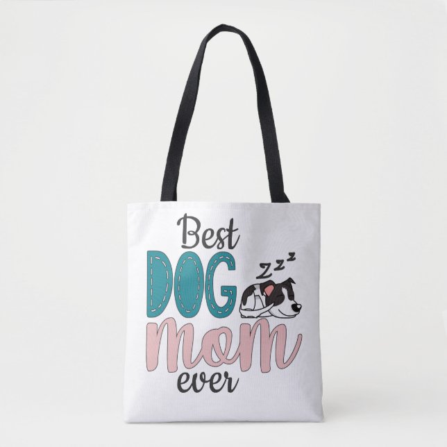 Best dog mom ever with sleeping puppy & pawprints tote bag (Front)
