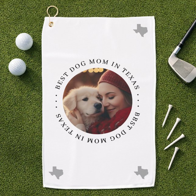 Best Dog Mom in Texas Personalized Photo Golf Towel (Personalize with your favourite dog mom with dog photo)