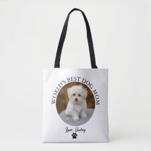 Best Dog Mom Paw Print Custom Pet Photo Tote Bag