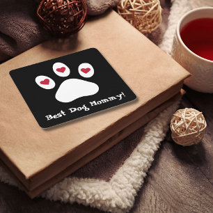 Best Dog Mom, Paw Print & Heart, Black, Minimalist Square Paper Coaster