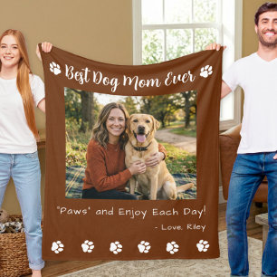 Best Dog Mom Paws Brown Pet Photo Fleece Blanket