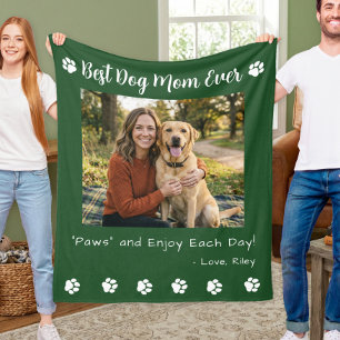 Best Dog Mom Paws Green Pet Photo Fleece Blanket