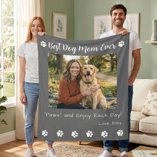 Best Dog Mom Paws Grey Pet Photo Fleece Blanket