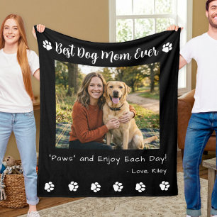 Best Dog Mom Paws Pet Black Photo Fleece Blanket