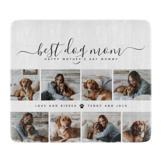 Best Dog Mom: Personalized Dog Photo Mother's Day Cutting Board (Front)
