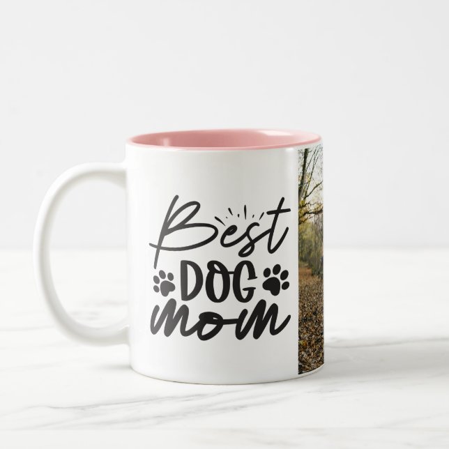 Best Dog Mom Personalized Dog Photo Two-Tone Coffee Mug (Left)