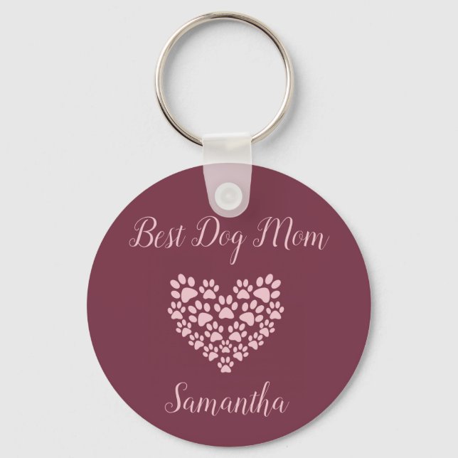 Best Dog Mom Personalized Key Chain Maroon (Front)