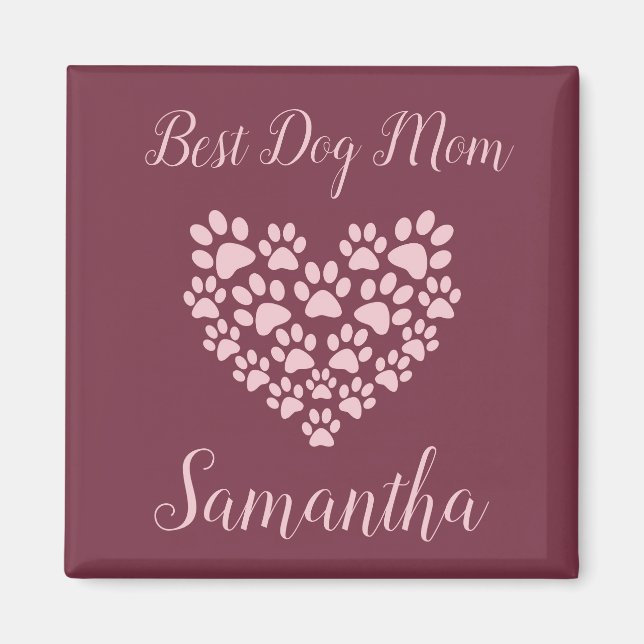 Best Dog Mom Personalized Magnet Maroon (Front)