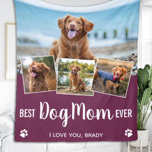 Best DOG MOM Personalized Pet 4 Photo Collage Fleece Blanket