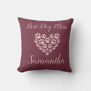 Best Dog Mom Personalized Throw Pillow Maroon