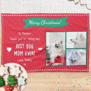 Best Dog Mom Pet Photo Collage Christmas Kitchen Towel