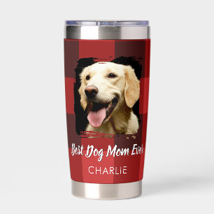 Best Dog Mom Red Buffalo Plaid Photo Christmas Insulated Tumbler