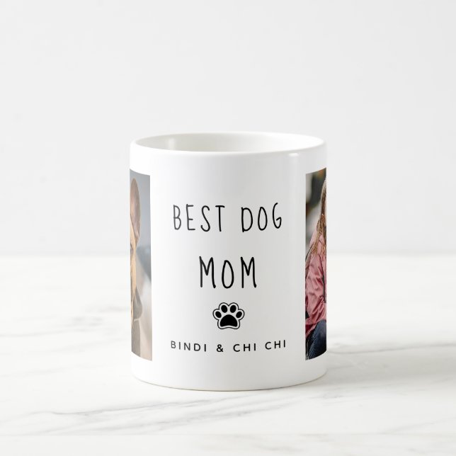 Best Dog Mom | Two Photo Handwritten Text Coffee Coffee Mug (Center)