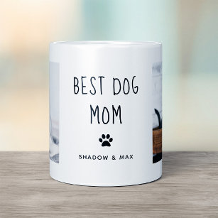 Best Dog Mom   Two Photo Handwritten Text Coffee Mug