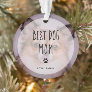 Best Dog Mom   Two Photo Handwritten Text Ornament