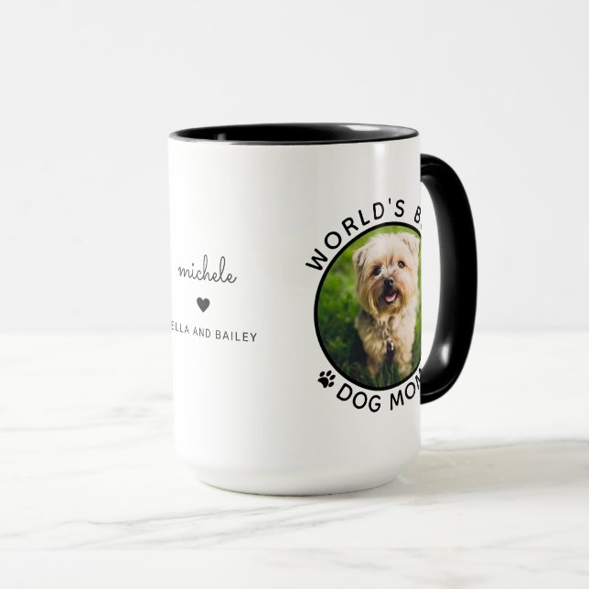 Best Dog Mom Two Photo Modern Typography Mug (Front Right)