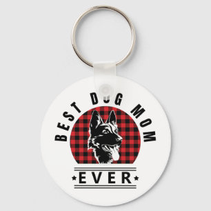 Best Dog Mum Ever Shepherd Dog Buffalo Check Keychain