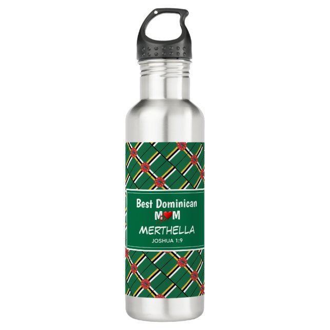 BEST DOMINICAN MOM Dominica Flag Personalized 710 Ml Water Bottle (Front)