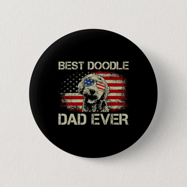 Best Doodle Dad Ever Goldendoodle 4th Of July Gift 2 Inch Round Button (Front)