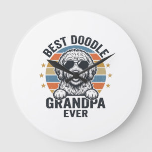 Best Doodle Grandpa Ever Vintage Dog Shirt Design_ Large Clock