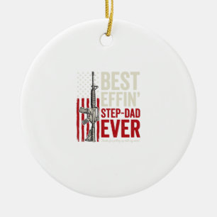 Best Effin Step-Dad Ever Patriotic Vintage Vector_ Ceramic Ornament