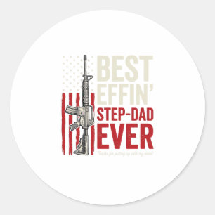 Best Effin Step-Dad Ever Patriotic Vintage Vector_ Classic Round Sticker