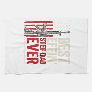 Best Effin Step-Dad Ever Patriotic Vintage Vector_ Kitchen Towel