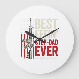 Best Effin Step-Dad Ever Patriotic Vintage Vector_ Large Clock