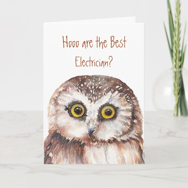 Best Electrician Wise Owl Humour Card (Front)