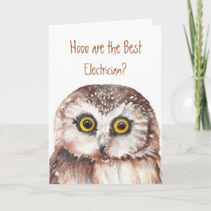 Best Electrician Wise Owl Humour Card