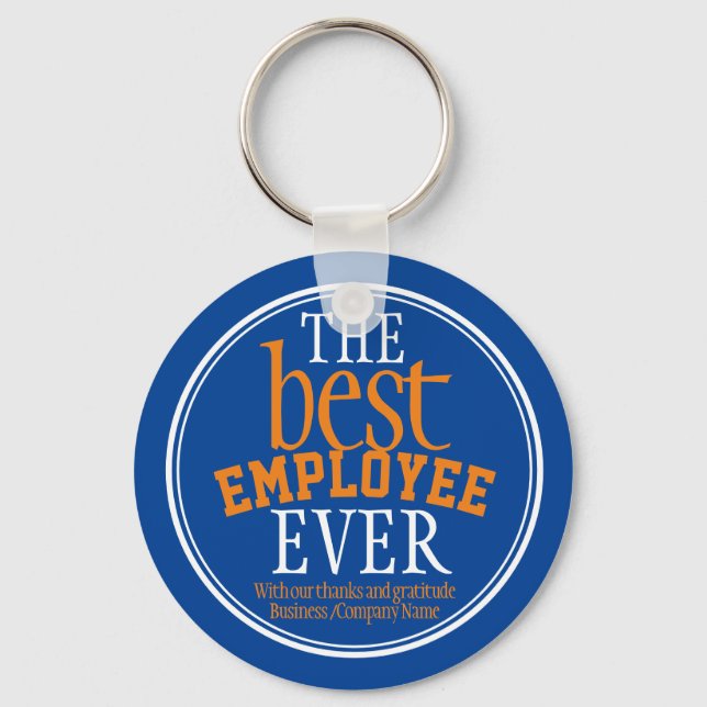 Best Employee Ever Typography Blue Keychain (Front)