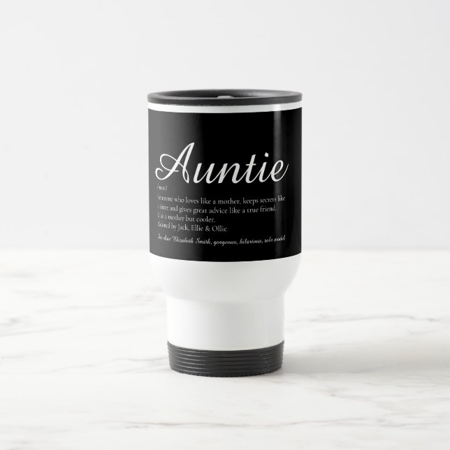 Best Ever Aunt, Auntie Definition Chic Script Travel Mug (Center)