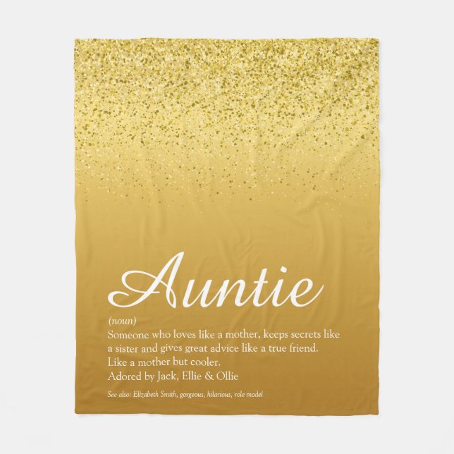 Best Ever Aunt Auntie Definition Gold Glitter Fleece Blanket (Front)