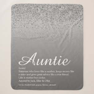 Best Ever Aunt Auntie Definition Silver Glitter Sherpa Blanket