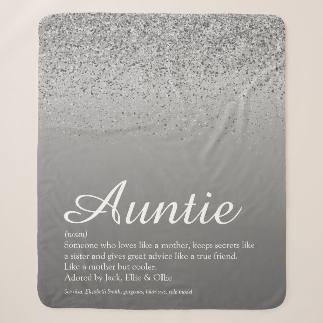 Best Ever Aunt Auntie Definition Silver Glitter Sherpa Blanket (Front)