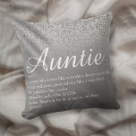 Best Ever Aunt Auntie Definition Silver Glitter Throw Pillow<br><div class="desc">With silver glitter falling across a silver background,  you can personalise for your favourite,  special Aunt or Auntie to create a unique gift. A perfect way to show her how amazing she is every day. Designed by Thisisnotme©</div>