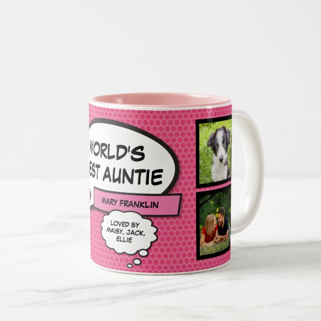 Best Ever Aunt Auntie Fun Cool Pink Comic Photo Two-Tone Coffee Mug (Front Right)