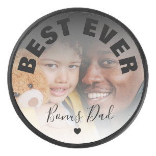 Best Ever Bonus Dad Photo Hockey Puck