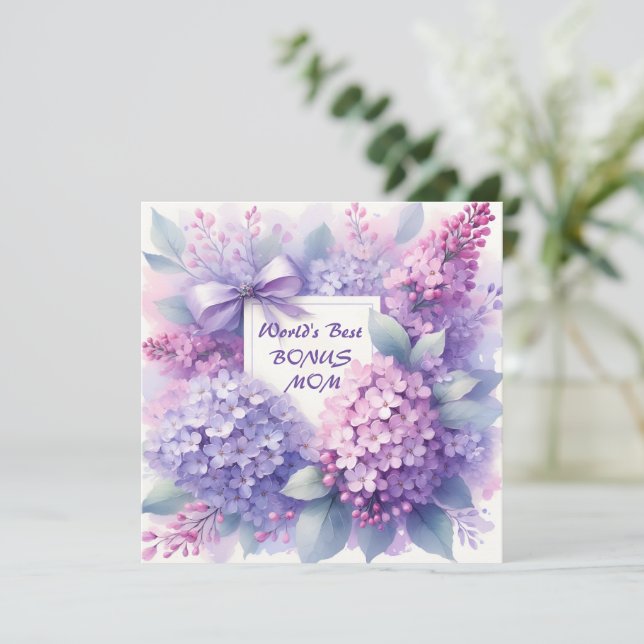Best Ever Bonus Mom Lilac Pink Botanical Flowers  Holiday Card (Standing Front)