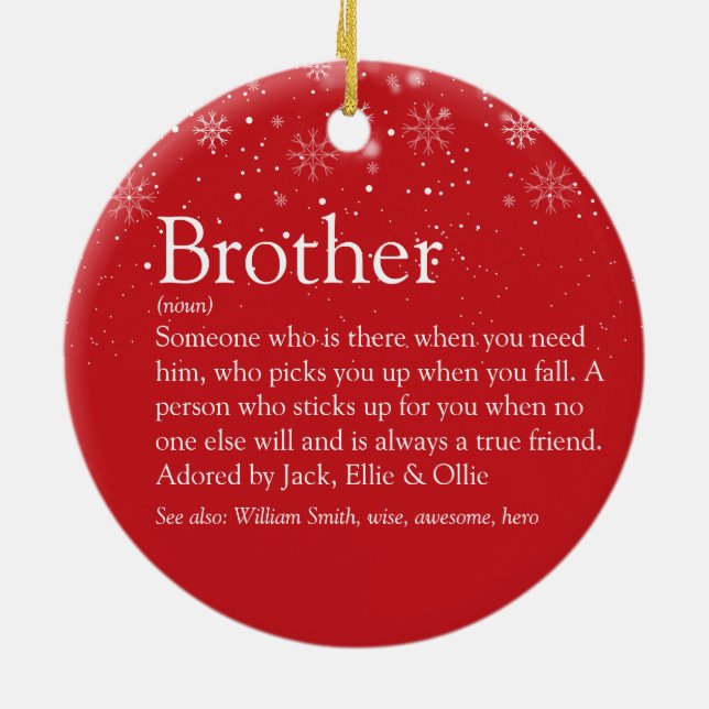 Best Ever Brother Definition Photo Christmas Ceramic Ornament (Back)