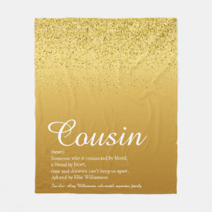 Best Ever Cousin Definition Gold Glitter Fleece Blanket