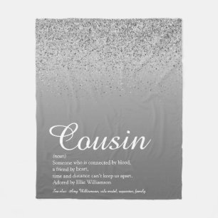 Best Ever Cousin Definition Silver Glitter Fleece Blanket