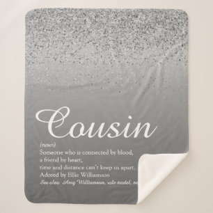 Best Ever Cousin Definition Silver Glitter Sherpa Blanket