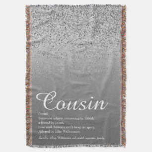 Best Ever Cousin Definition Silver Glitter Throw Blanket