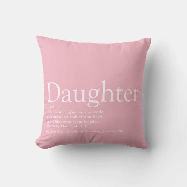 Best Ever Daughter Definition Girly Pink Throw Pillow (Front)